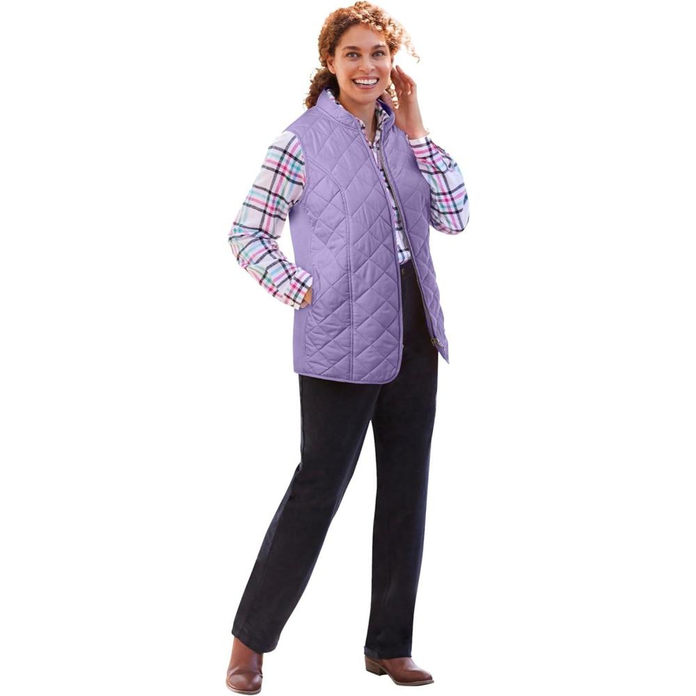 image:imageWoman Within Plus Size ZipFront Quilted Vest Long Lightweight GiletSoft Iris
