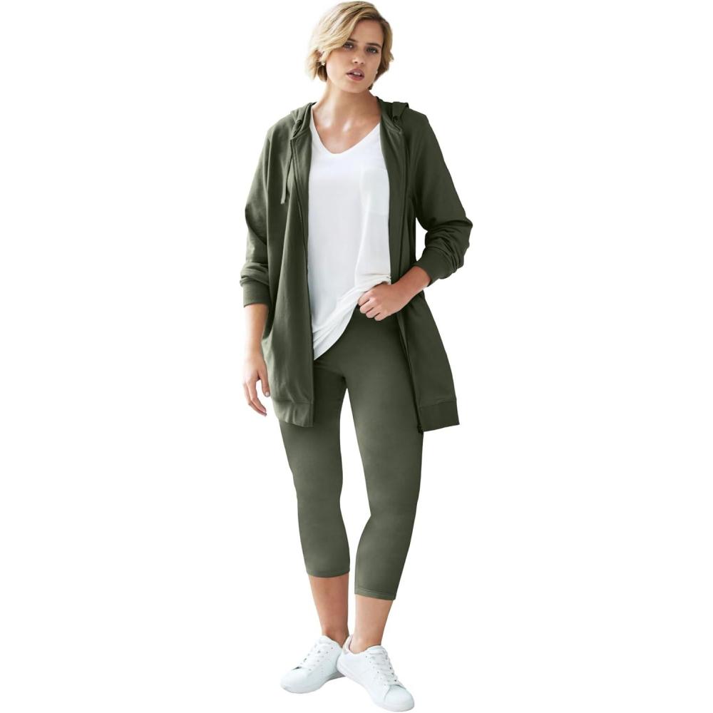 image:imageellos Plus Size Cotton Spandex Capri Length LeggingsDeep Olive