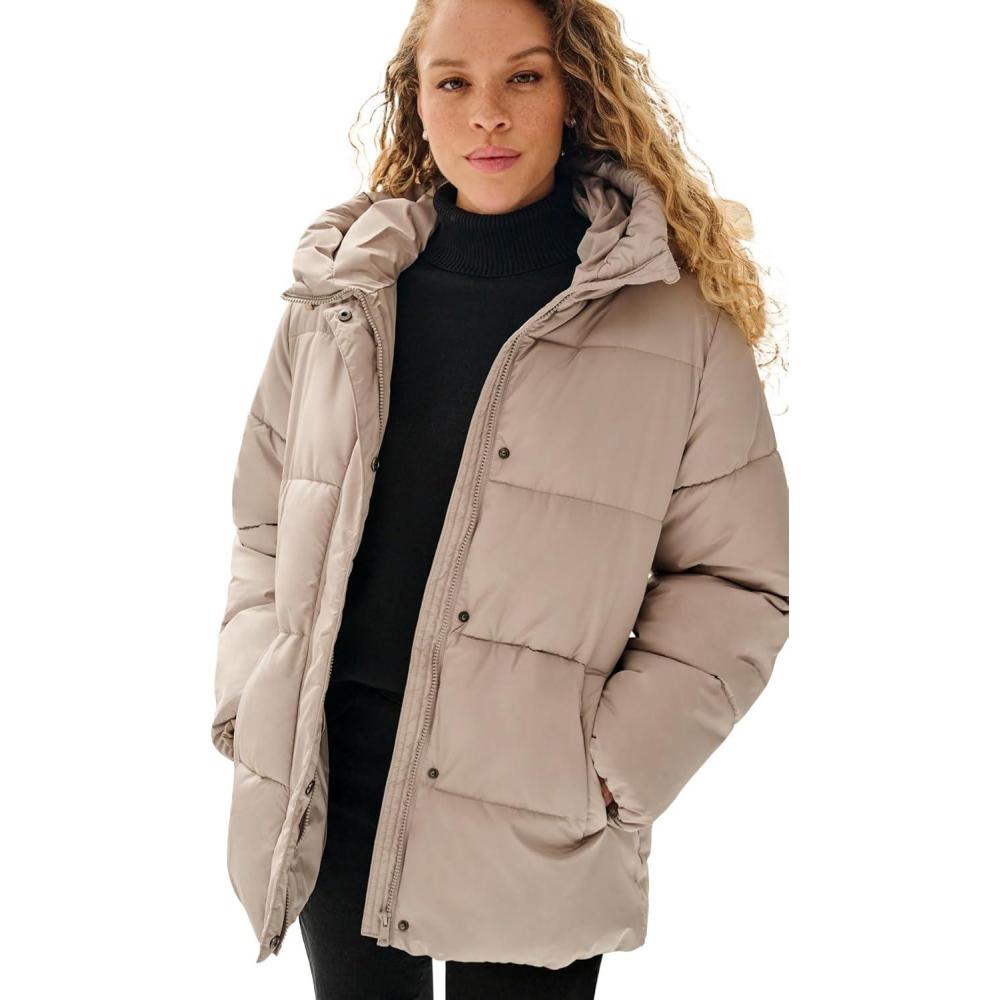 image:imageellos Plus Size Hooded Drawstring PufferTaupe Grey