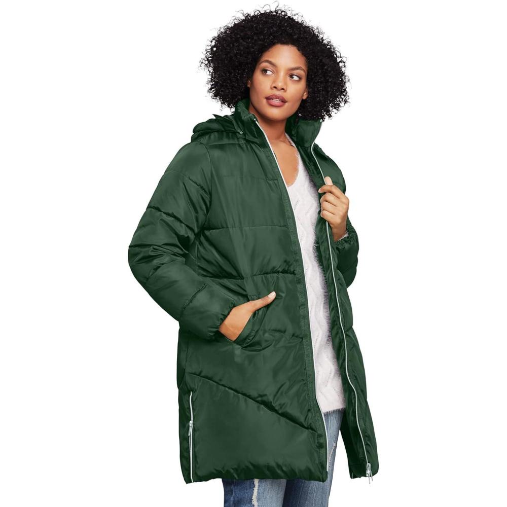 image:imageellos Plus Size Long Puffer CoatMidnight Green