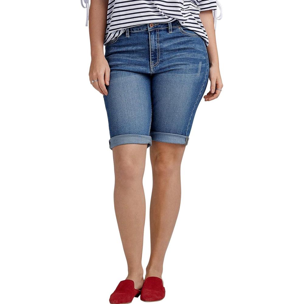 image:imageellos Plus Size Stretch Denim MidRise Bermuda ShortsMedium Sanded Distressed