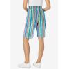 Woman Within Plus Size Elastic-Waist Knit Short(White Multi Watercolor Stripe)