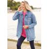 Woman Within Plus Size Long Stretch Denim Jacket Oversized Jean Jacket(Light Stonewash Sanded)