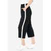 Woman Within Plus Size Petite Side-Stripe Cotton French Terry Capri(Black White)