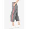 Woman Within Plus Size Side-Stripe Cotton French Terry Capri(Medium Heather Grey Sweet Coral)