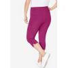 Woman Within Plus Size Stretch-Cotton Knit Pull-On Capri Leggings(Medium Heather Grey)