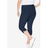 Woman Within Plus Size Stretch-Cotton Knit Pull-On Capri Leggings(Navy)