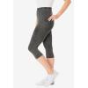 Woman Within Plus Size Stretch-Cotton Knit Pull-On Pocket Capri Leggings(Black Wash)