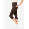 Woman Within Plus Size Stretch-Cotton Knit Pull-On Pocket Capri Leggings(Chocolate)