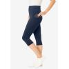 Woman Within Plus Size Stretch-Cotton Knit Pull-On Pocket Capri Leggings(Navy)