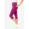 Woman Within Plus Size Stretch-Cotton Knit Pull-On Pocket Capri Leggings(Raspberry)