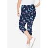 Woman Within Plus Size Stretch-Cotton Knit Pull-On Printed Capri Leggings(Black Abstract)