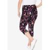 Woman Within Plus Size Stretch-Cotton Knit Pull-On Printed Capri Leggings(Black Multi Florals)