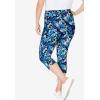 Woman Within Plus Size Stretch-Cotton Knit Pull-On Printed Capri Leggings(Black Watercolor Flowers)