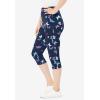 Woman Within Plus Size Stretch-Cotton Knit Pull-On Printed Capri Leggings(Navy Butterflies)