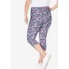 Woman Within Plus Size Stretch-Cotton Knit Pull-On Printed Capri Leggings(Navy Happy Ditsy)