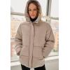 ellos Plus Size Hooded Drawstring Puffer(Taupe Grey)