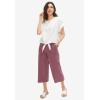 ellos Plus Size Linen-Blend Drawstring Elastic Waist Relaxed Fit Capris(Midnight Green)
