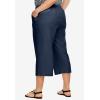 ellos Plus Size Linen-Blend Drawstring Elastic Waist Relaxed Fit Capris(Navy)