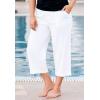 ellos Plus Size Linen-Blend Drawstring Elastic Waist Relaxed Fit Capris(White)