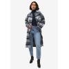 ellos Women’s Plus Size Wool Blend Long Shirt Jacket Oversized Shacket(Deep Olive Plaid)