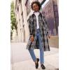 ellos Women’s Plus Size Wool Blend Long Shirt Jacket Oversized Shacket(Deep Olive Plaid)