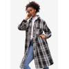 ellos Women’s Plus Size Wool Blend Long Shirt Jacket Oversized Shacket(Deep Olive Plaid)