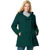 Woman Within Plus Size Double-Breasted Hooded Fleece Peacoat(Emerald Green)