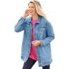Woman Within Plus Size Long Stretch Denim Jacket Oversized Jean Jacket(Light Stonewash Sanded)