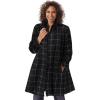 Woman Within Plus Size Petite Fleece Swing Funnel-Neck Coat(Black Windowpane Plaid)