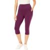Woman Within Plus Size Stretch-Cotton Knit Pull-On Pocket Capri Leggings(Deep Claret)