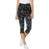 Woman Within Plus Size Stretch-Cotton Knit Pull-On Printed Capri Leggings(Black Batik Floral)