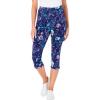 Woman Within Plus Size Stretch-Cotton Knit Pull-On Printed Capri Leggings(Navy Multi Florals)