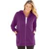 Woman Within Plus Size Zip Front Hoodie Jacket Long Oversized Fleece Jacket(Plum Purple)