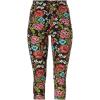 ellos Plus Size Cotton Spandex Capri Length Leggings(Black Multi Floral Print)