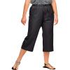 ellos Plus Size Linen-Blend Drawstring Elastic Waist Relaxed Fit Capris(Black)