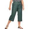 ellos Plus Size Linen-Blend Drawstring Elastic Waist Relaxed Fit Capris(Midnight Green)