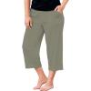 ellos Plus Size Linen-Blend Drawstring Elastic Waist Relaxed Fit Capris(Olive Grey)
