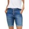 ellos Plus Size Mid-Rise Button-Front Stretch Denim Shorts(Light Stonewash)