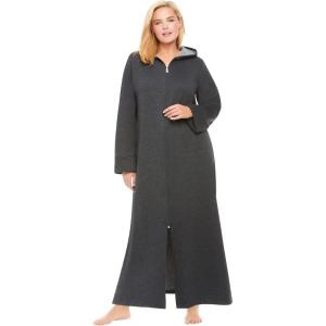 Dreams & Co. Plus Size Long Hooded Fleece Sweatshirt Robe(Heather Charcoal)