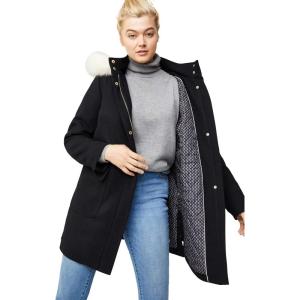 Ellos Plus Size Side-Snap Wool Parka(Black)