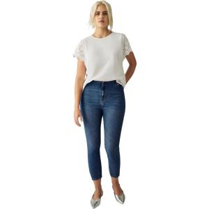 Ellos Plus Size Slim 5-Pocket Stretch Mid-Rise Denim Capri(Dark Stonewash)