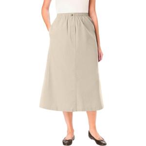 Woman Within Plus Size 7-Day Elastic-Waist All-Cotton Pull-On Denim Jeans Skirt(Natural Khaki)