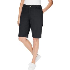 Woman Within Plus Size Adjustable Waist Chino Short(Black)