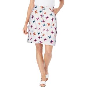 Woman Within Plus Size Adjustable Waist Chino Skort(White Butterflies)