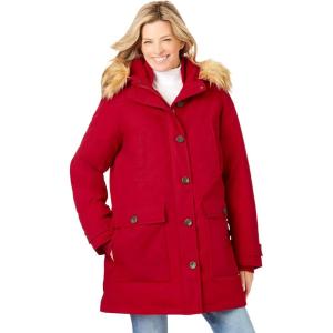 Woman Within Plus Size Arctic Parka Jacket & Hood 34″ Long Down Blend Winter Coat(Classic Red)