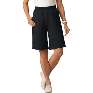 Woman Within Plus Size Elastic-Waist Knit Short(Black)