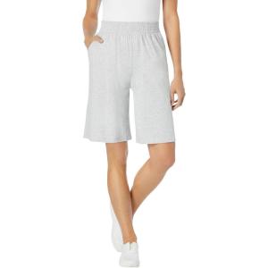 Woman Within Plus Size Elastic-Waist Knit Short(Heather Grey)