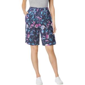 Woman Within Plus Size Elastic-Waist Knit Short(Navy Multi Florals)