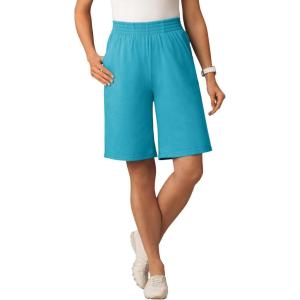 Woman Within Plus Size Elastic-Waist Knit Short(Pretty Turquoise)